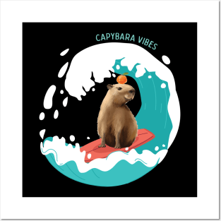 Capybara Vibes Beach Waves Capybara Wildlife Animal Posters and Art